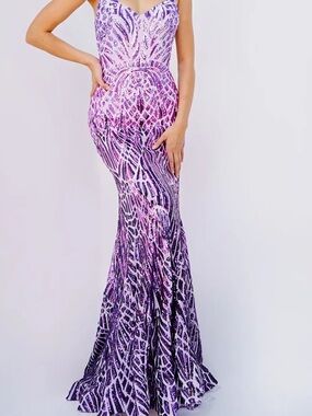 NWT Jovani Ombre Geometric Sequin Mermaid Gown Lilac/Purple 06450A